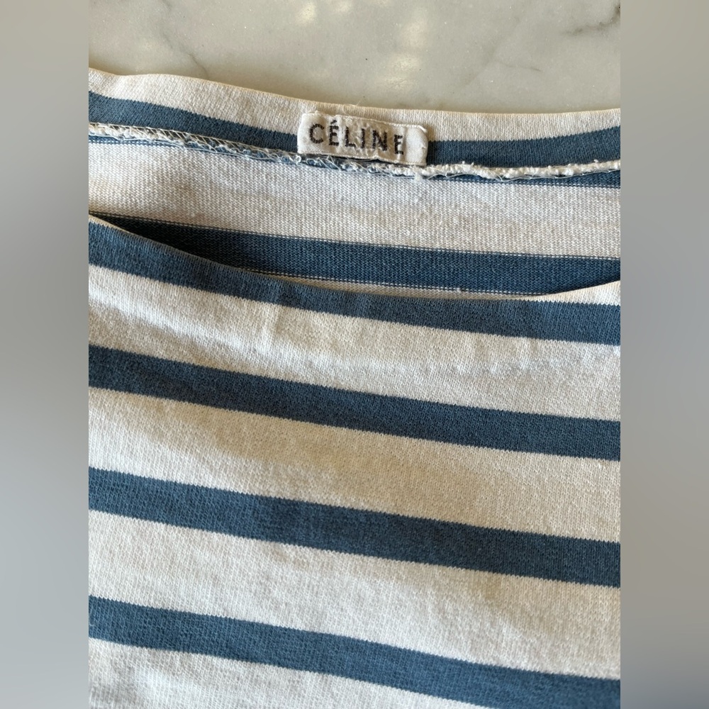 Celine Multi Blue & White Striped Long Sleeve Crew Neck Cotton Top Sz S. - Picture 3 of 9